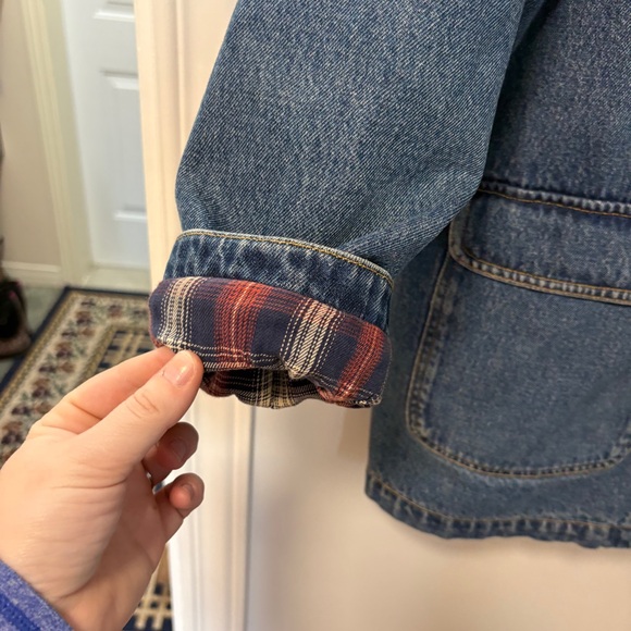 Vintage Blue Denim Chore Jacket Sz 16 Flannel Blanket Lined Coat Corduroy Collar - Picture 3 of 11